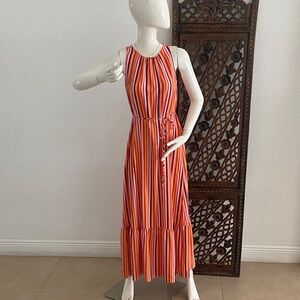 LOFT Striped Halter Maxi Dress in Pink & Orange